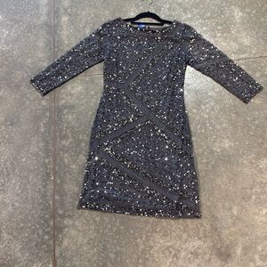 Pisarro Nights Black Sequin Beaded 3/4 Sleeve Cocktail Dress Women’s Size 2
